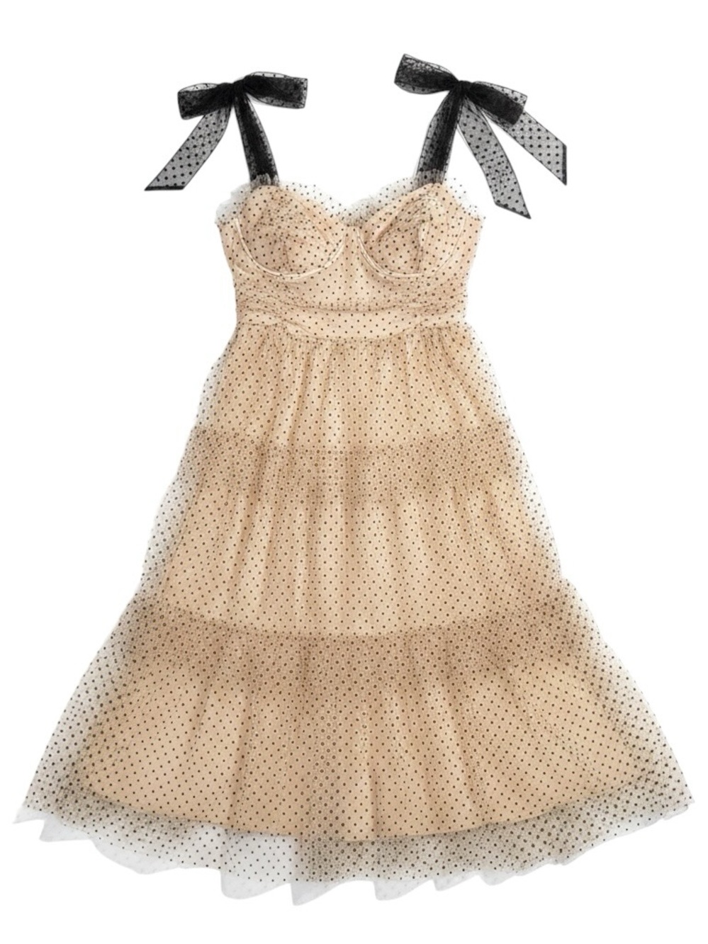 Vici Sweet Romance Tiered Tulle Polka Dot Midi Dress Size XL Nude Black